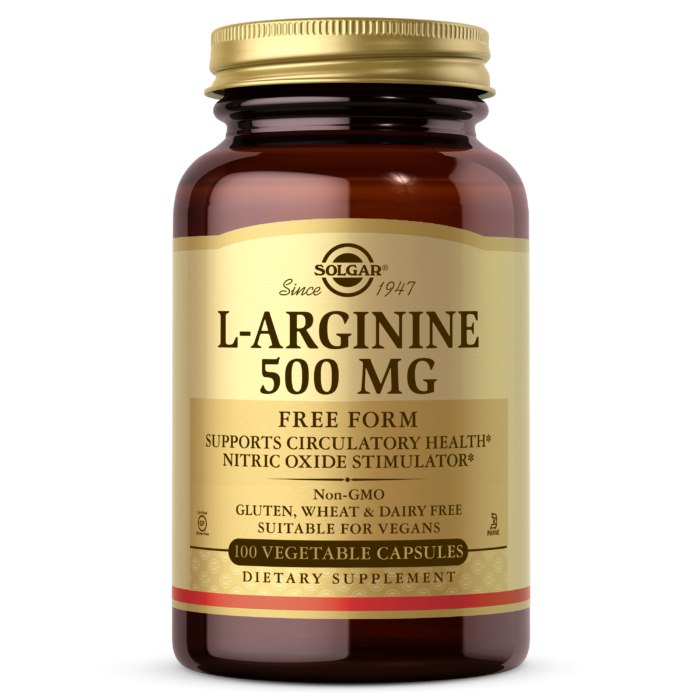 Solgar L-arginīna brīvā forma - L-arginīna brīvā forma 500 mg 100 kapsulas