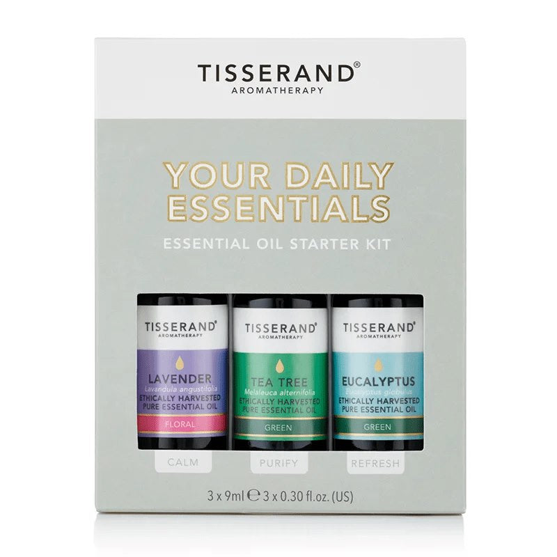 TISSERAND AROMATERAPY Jūsu ikdienas pirmās nepieciešamības komplekts – 100% ēterisko eļļu komplekts 3 x 9 ml