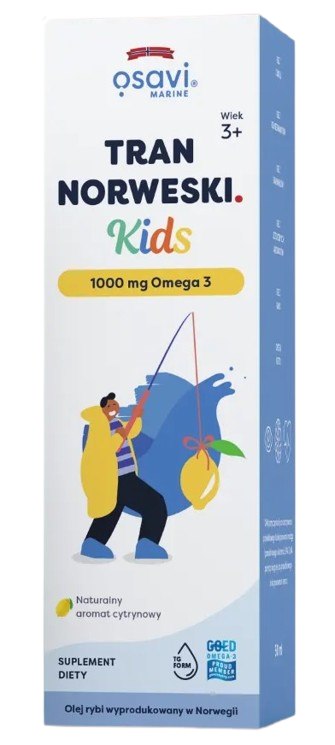 Osavi Norvēģijas mencu aknu eļļa bērniem 1000 mg Omega 3 – citrona garša 50 ml