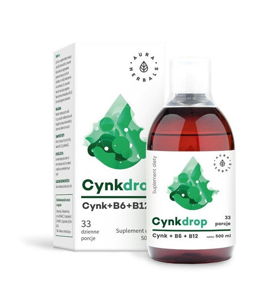 AURA HERBALS Cynkdrop - cinks ar B6 un B12 vitamīniem šķidrā veidā 500 ml
