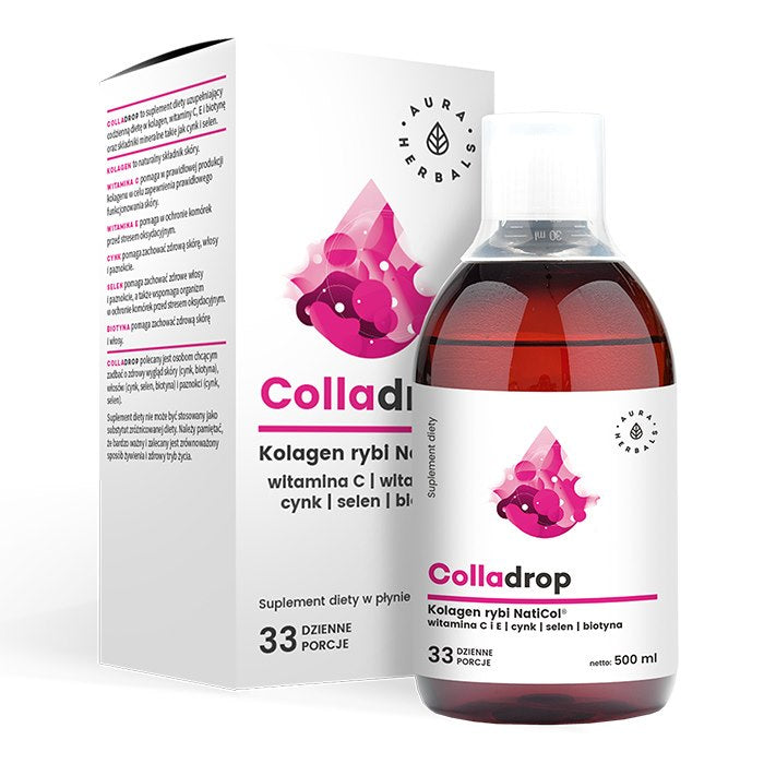 AURA HERBALS Colladrop - NatiCol zivju kolagēns ar C vitamīnu šķidrā veidā 500 ml