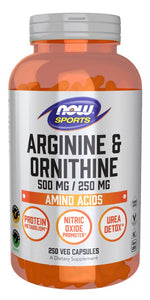 NOW FOODS L-arginīns 500 mg + L-ornitīns 250 mg 250 kaps.