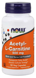 NOW FOODS Acetil-L-karnitīna HCl 500 mg 50 kapsulas
