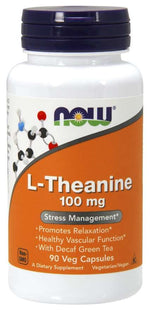 NOW FOODS L-teanīns 100 mg ar bezkofeīna zaļo tēju – L-teanīns un zaļā tēja 90 kapsulas
