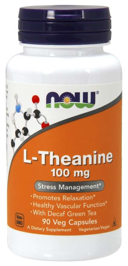NOW FOODS L-teanīns 100 mg ar bezkofeīna zaļo tēju – L-teanīns un zaļā tēja 90 kapsulas