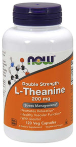 NOW FOODS dvigubas stiprums L-teanīns 200 mg - L-teanīns 200 mg 120 kapsulas