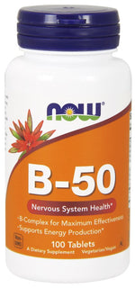 Now Foods Vitamīns B-50 - B vitamīnu komplekss 100 tabletes