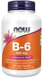Now Foods B6 vitamīns, 250 kapsulas