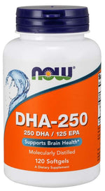 NOW FOODS DHA-250 Dokozaheksaēnskābe 120 kapsulas
