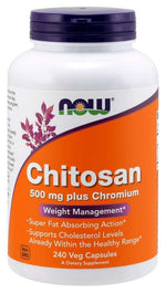 NOW FOODS Chitozāns - Hitozāns 500 mg + Hroms 100 mcg 240 kapsulas