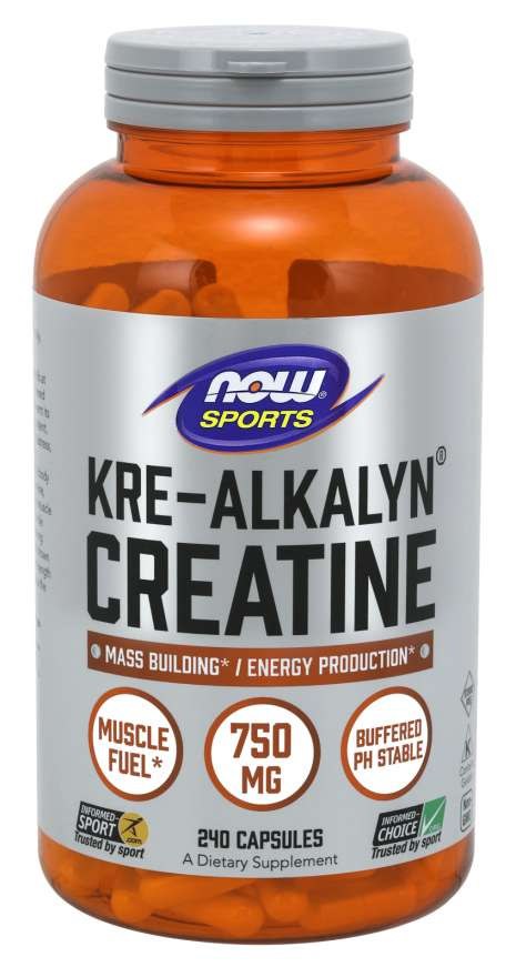 NOW FOODS Kre-Alkalyn kreatīns – buferēts kreatīna monohidrāts 750 mg 240 kapsulas