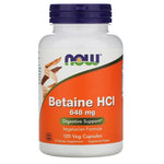 NOW FOODS Betaīna HCl 648 mg betaīna HCl 120 kapsulas