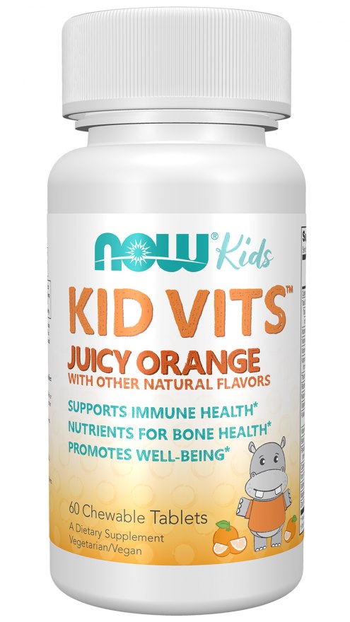 Now Foods Kid Vits Juicy Orange - Vitamīni un minerāli bērniem Kid Vits ar apelsīnu garšu 60 tabletes