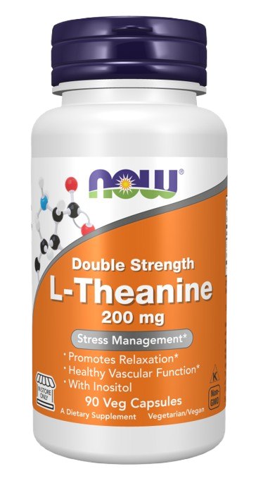 Now Foods divkāršas iedarbības L-teanīns 200 mg - L-teanīns 200 mg 90 kapsulas