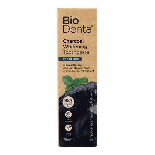 BECONFIDENT BioDenta balinoša zobu pasta ar aktivēto ogli, svaiga piparmētru garša, 75 ml