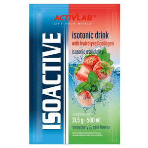 Activlab Isoactive funkcionālais izotoniskais dzēriens ar kolagēnu, zemeņu un piparmētru garšu - 20 paciņas