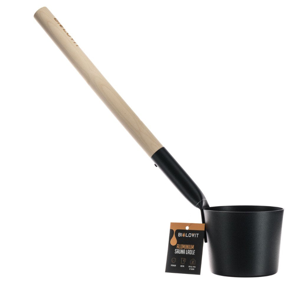 Bilovit - Melns alumīnija pirts kauss ar bērza rokturi 42cm
