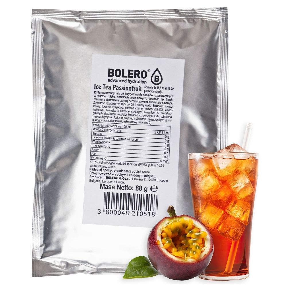 Bolero pulverveida dzēriens Instant Drink Ice Tea Passionfruit (pasifloru aukstā tēja) - 88 g