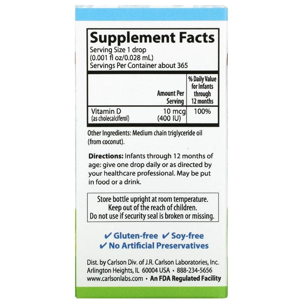 Carlson Labs D3 vitamīns bērniem un zīdaiņiem 400 SV - 10,3 ml (365 pilieni)