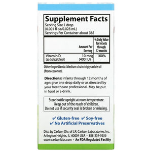 Carlson Labs D3 vitamīns bērniem un zīdaiņiem 400 SV - 10,3 ml (365 pilieni)