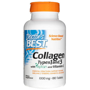 Doctor's Best 1. un 3. tipa kolagēns ar peptānu un C vitamīnu 1000 mg – 180 tabletes