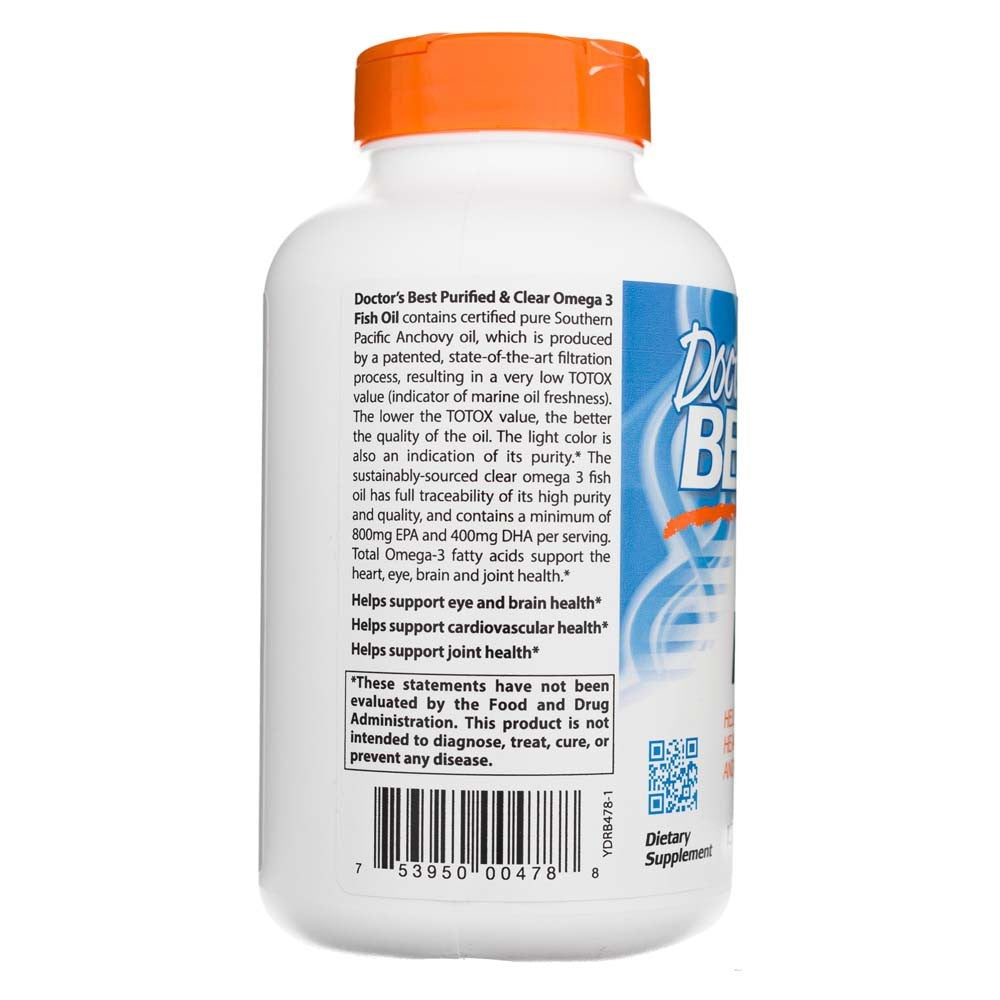 Doctor's Best attīrīta un dzidra Omega 3 zivju eļļa ar Goldenomega 1000 mg - 120 kapsulas