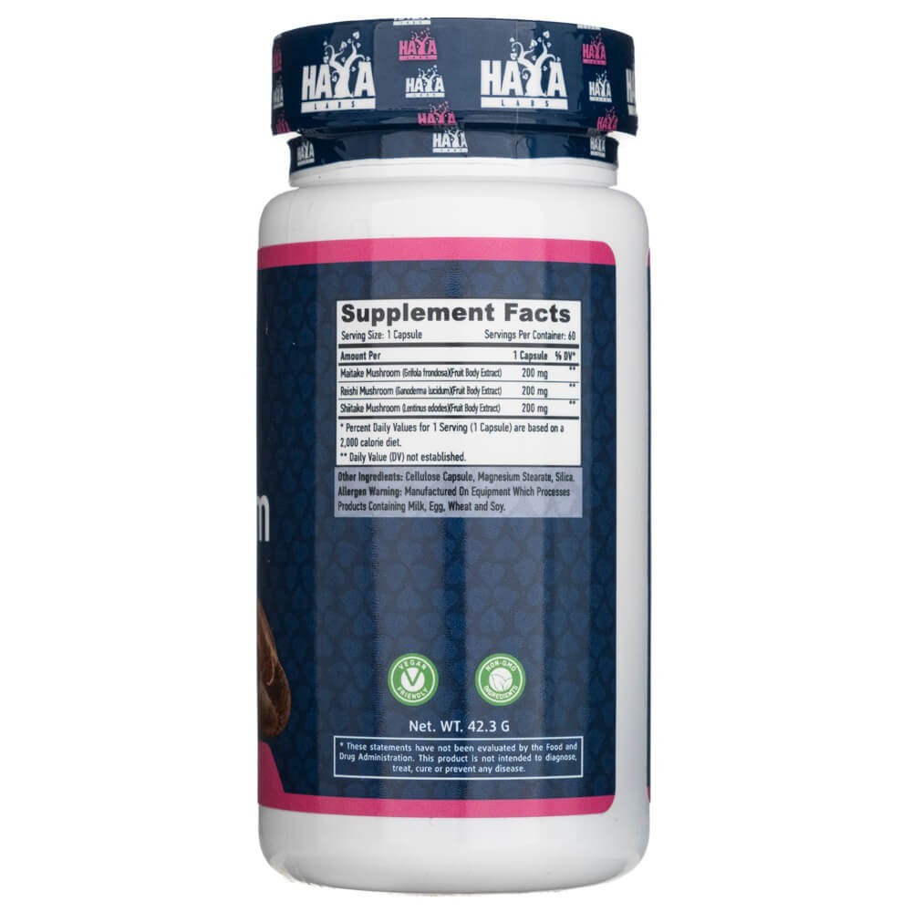 Haya Labs Triple sēņu komplekss 600 mg - 60 kapsulas