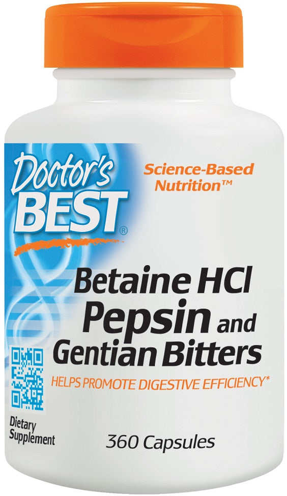 Betaine HCl Pepsin & Gentian Bitters - 360 caps - Doctor's Best