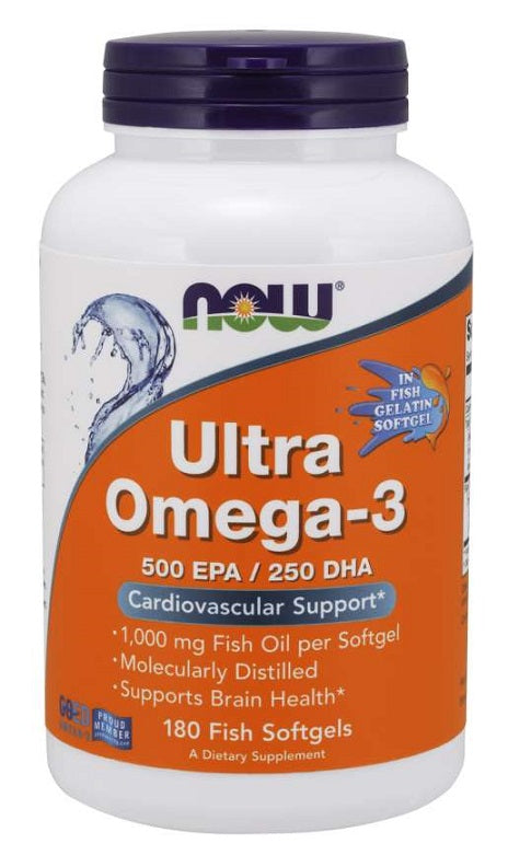 Ultra Omega-3 (In Fish Gelatin Softgels) - 180 fish softgels - NOW Foods