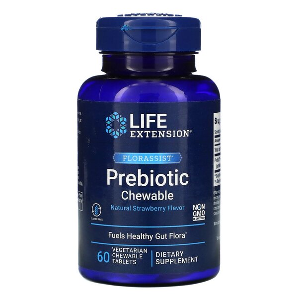 Florassist Prebiotic Chewable, Natural Strawberry - 60 vegetarian chewable tabs - Life Extension