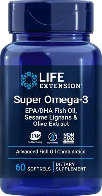 Super Omega-3 EPA/DHA Fish Oil, Sesame Lignans & Olive Extract - 60 softgels - Life Extension