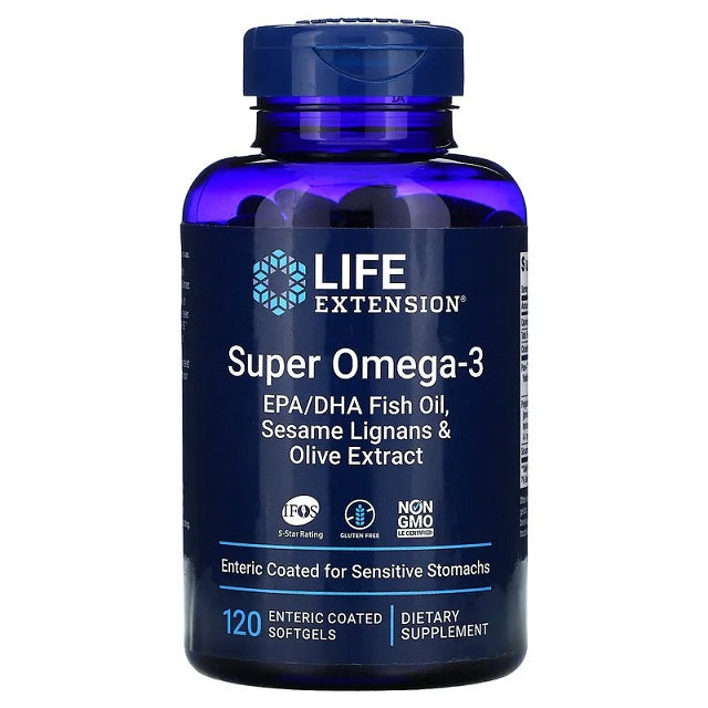 Super Omega-3 EPA/DHA with Sesame Lignans & Olive Extract - 120 enteric coated softgels - Life Extension