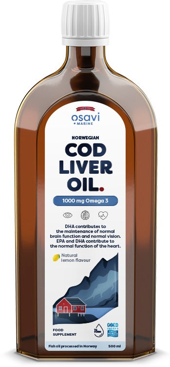 Norwegian Cod Liver Oil, 1000mg Omega 3 (Lemon) - 500 ml. - Osavi