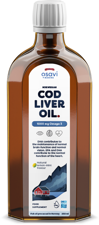 Norwegian Cod Liver Oil, 1000mg Omega 3 (Lemon-Mint) - 250 ml. - Osavi