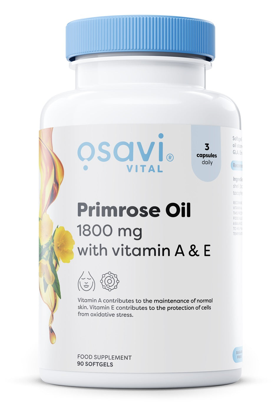 Primrose Oil with Vitamin A & E, 1800mg - 90 softgels - Osavi