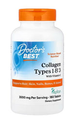 Collagen Types 1 and 3 with Peptan and Vitamin C, 3000mg - 180 tablets - Doctor's Best