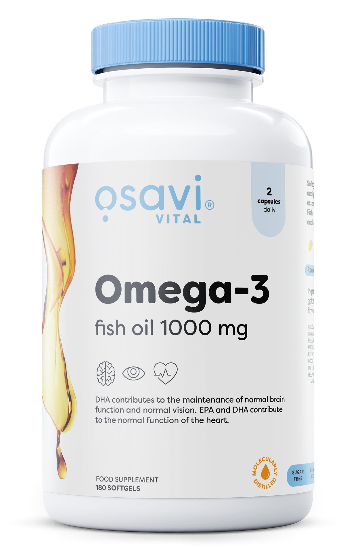 Omega-3 Fish Oil Molecularly Distilled, 1000mg - 180 softgels - Osavi