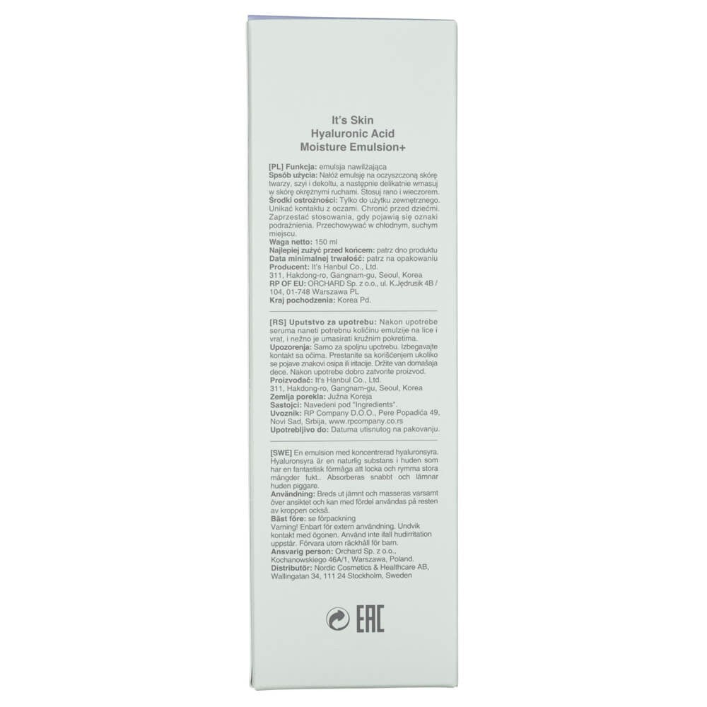 It's Skin hialuronskābes mitrinošā emulsija+ - 150 ml