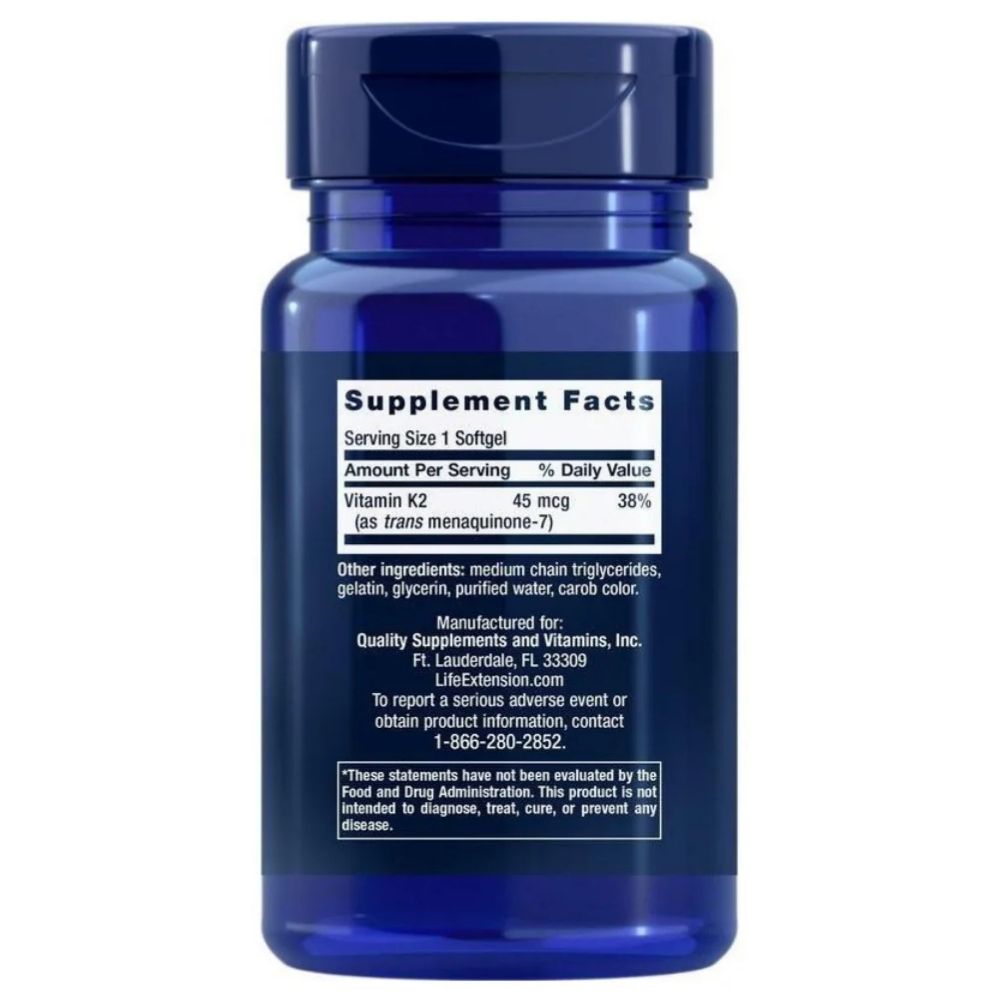 Life Extension mažos dozės vitaminas K2 (MK-7) 45 mcg - 90 minkštųjų gelių - Magnis.lt