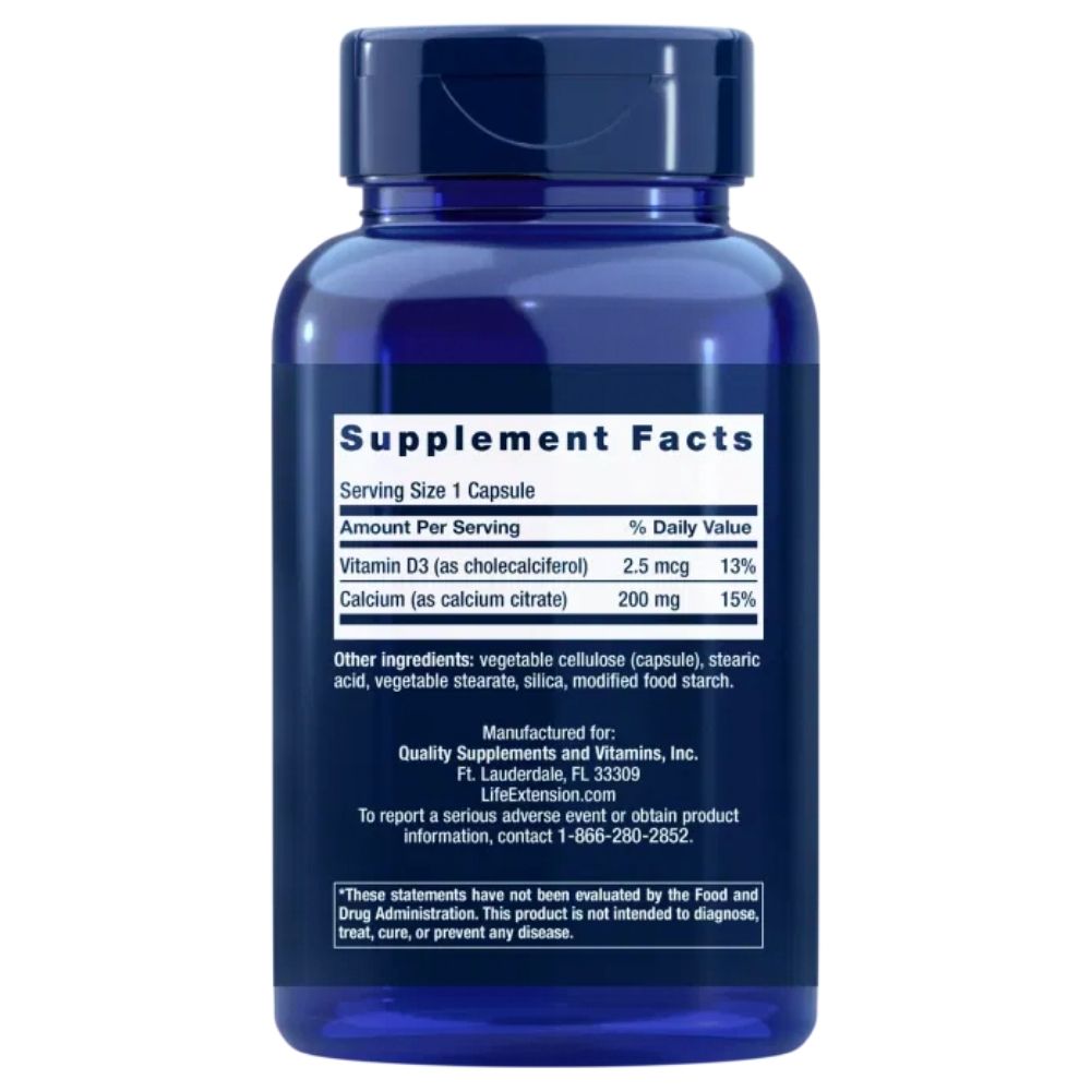 Life Extension kalcija citrāts + D vitamīns – 200 kapsulas
