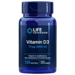 Life Extension vitamīns D3 75 mcg (3000 SV) – 120 mīkstās želejas kapsulas