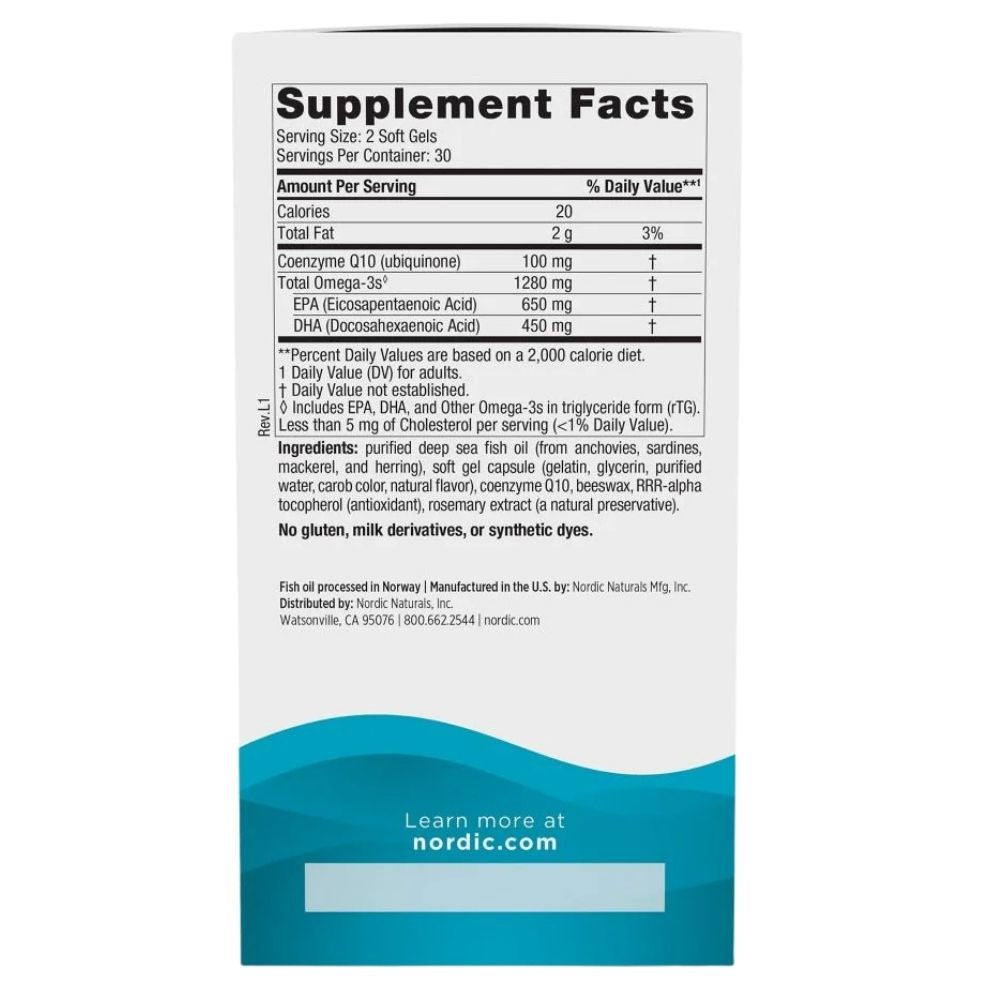 Nordic Naturals Ultimate Omega + koenzīms Q10, citrons – 120 kapsulas
