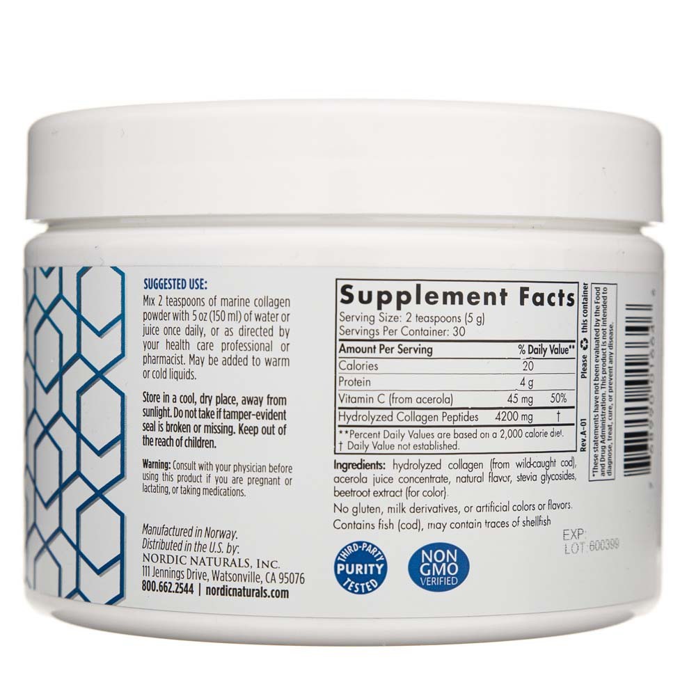 Nordic Naturals jūras kolagēns ar C vitamīnu, zemeņu garša - 150 g