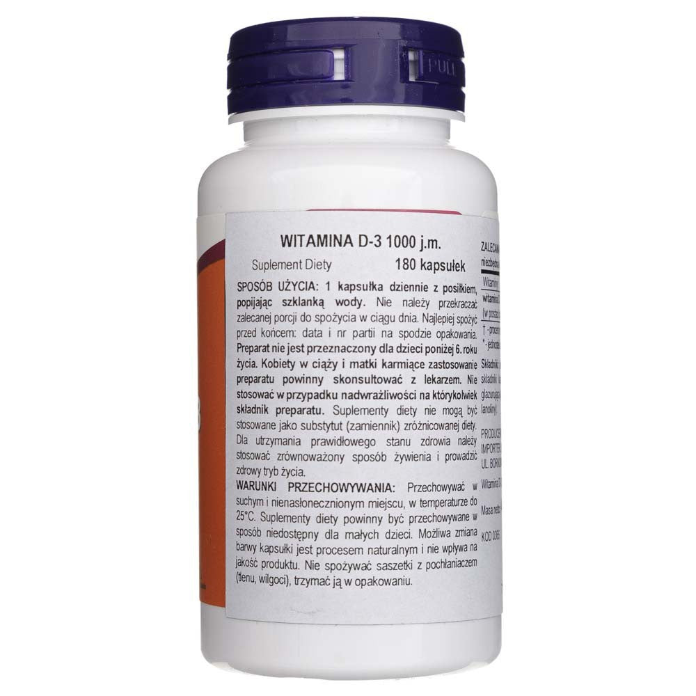 Now Foods D3 vitamīns 1000 SV - 180 mīkstās želejas kapsulas