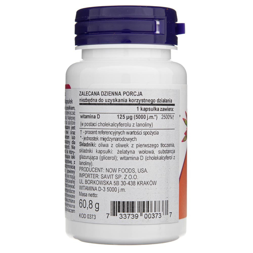 Now Foods vitaminas D3 5000 TV - 240 minkštųjų gelių - Magnis.lt