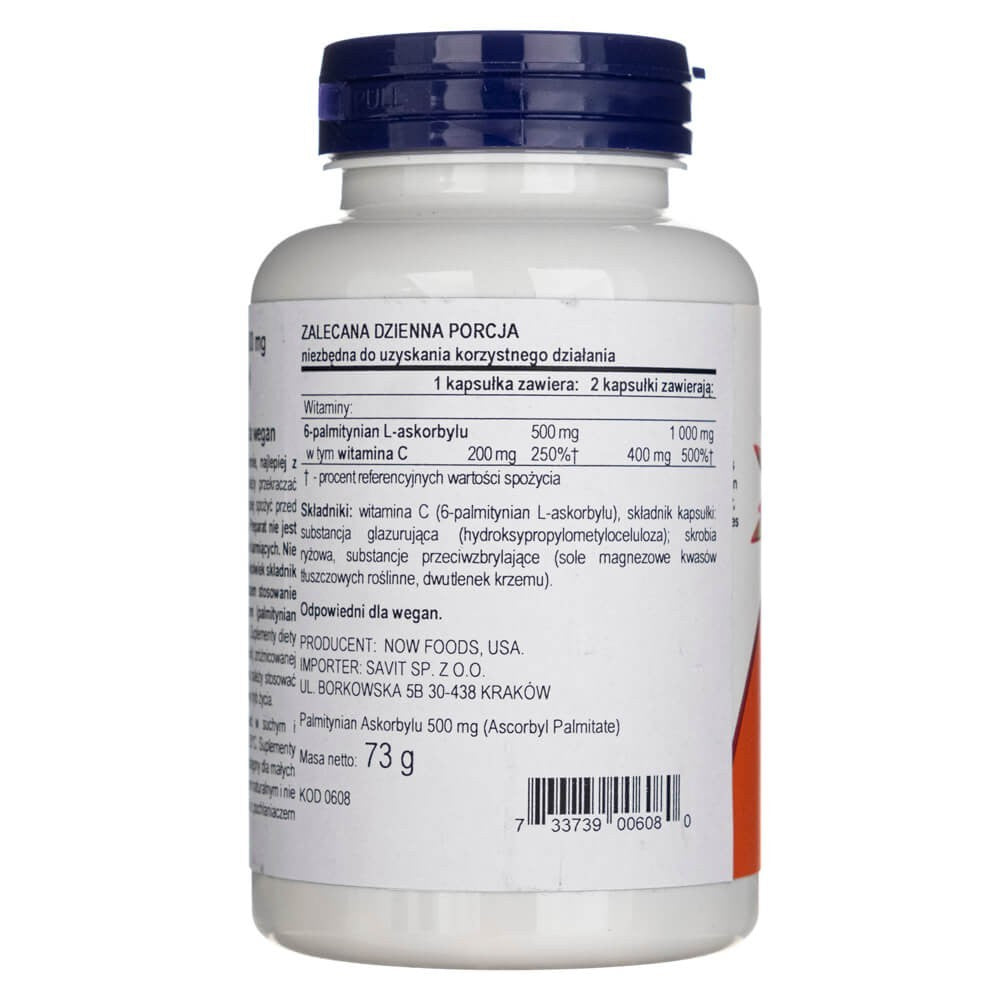 Now Foods askorbila palmitāts 500 mg - 100 kapsulas