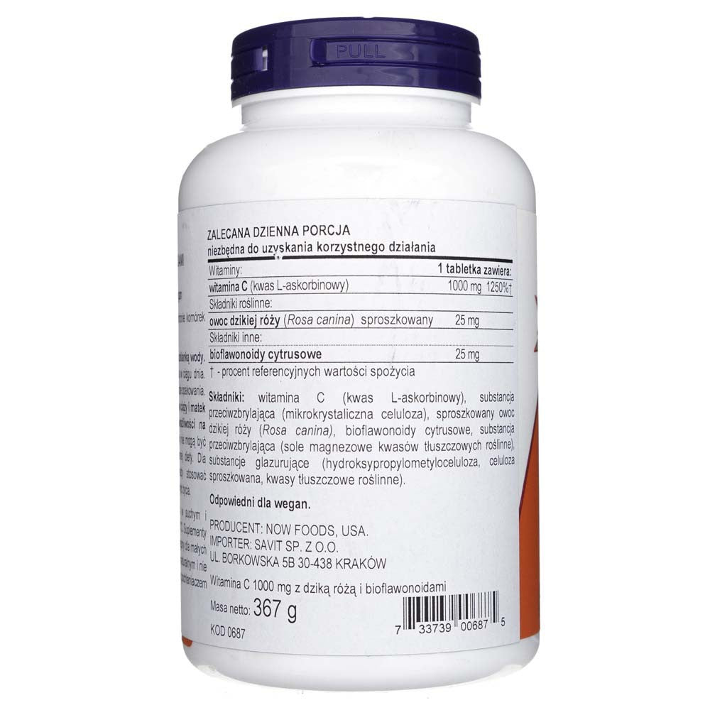 Now Foods vitamīns C-1000 ar rožu gurniem un bioflavonoīdiem - 250 tabletes