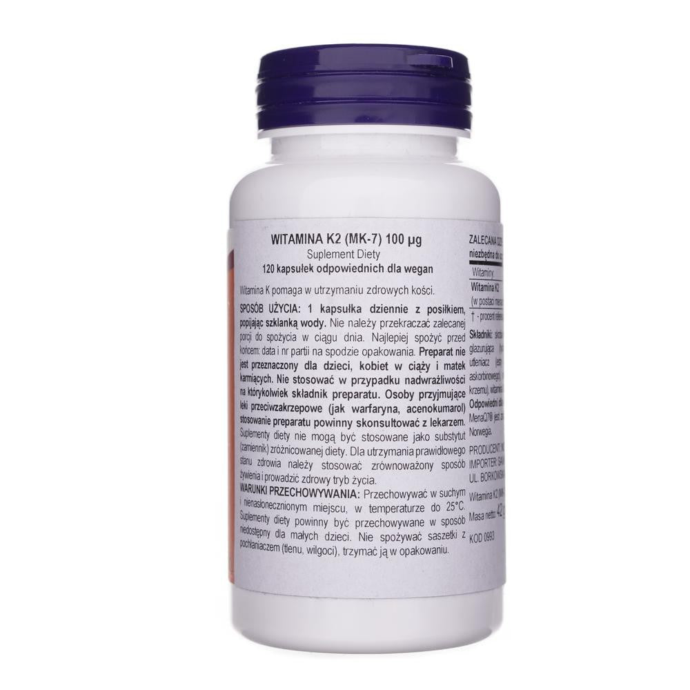 Now Foods vitaminas K2 MK-7 100 mcg – 120 kapsulu