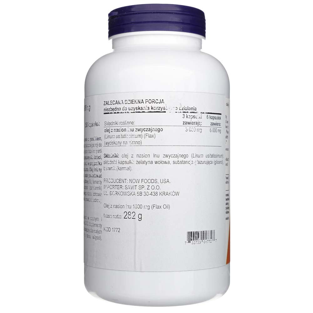 Now Foods linsēklu eļļa 1000 mg - 250 mīkstās želejas kapsulas
