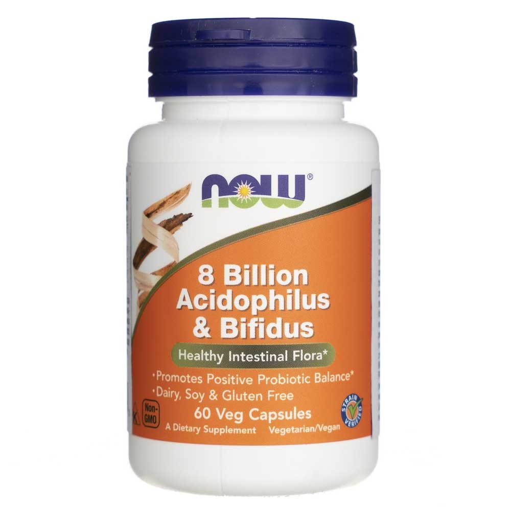 Now Foods Acidophilus un Bifidus 8 miljardi KVV - 60 kapsulas